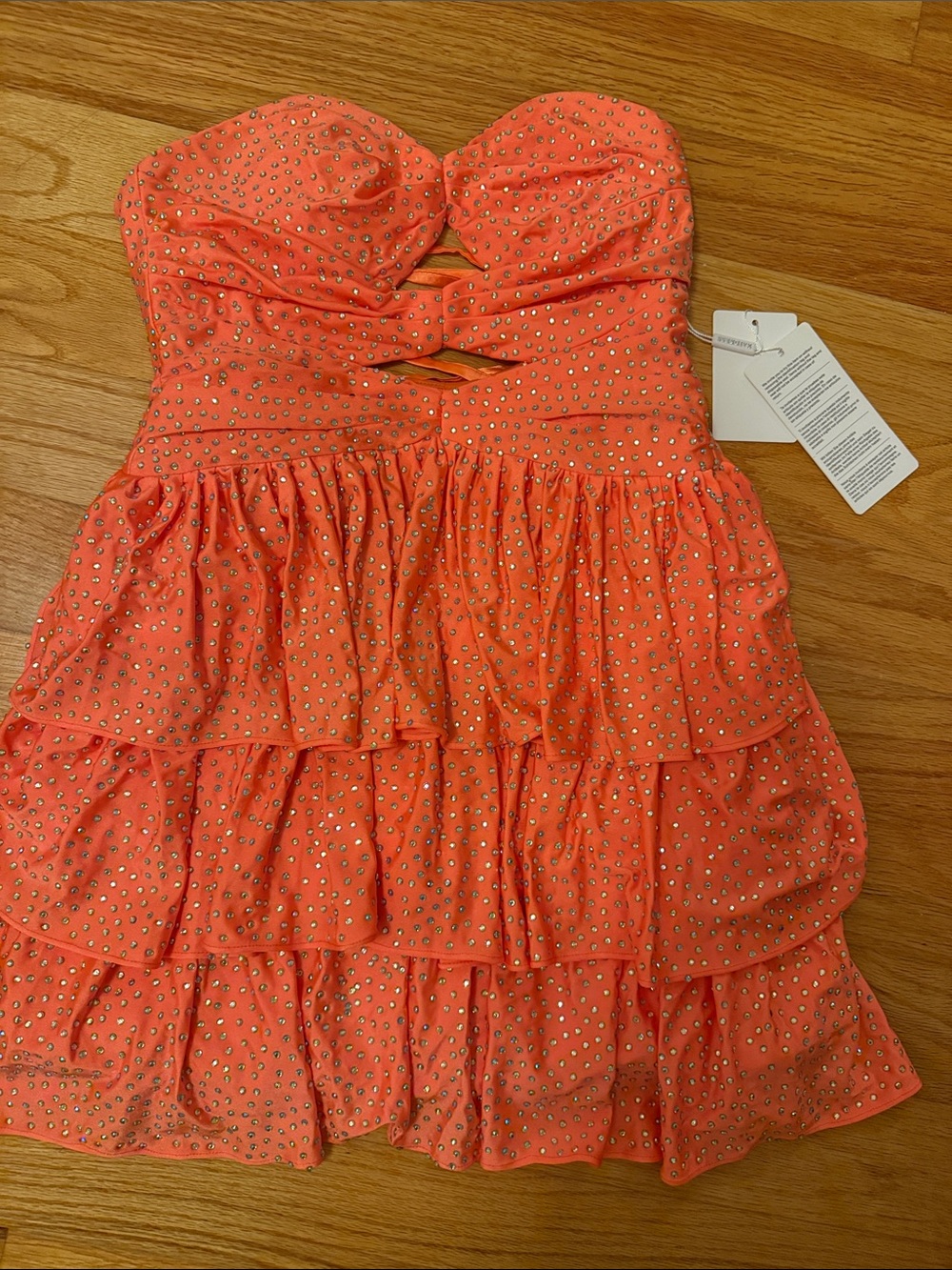 Strapless Ruffle Tiered Kids Dress in Coral with Embellished Dots